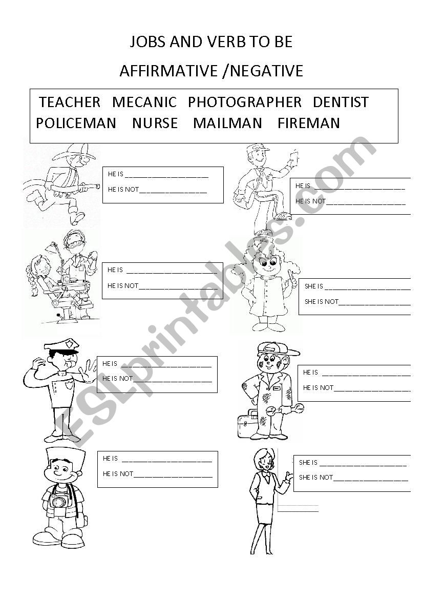 jobs and verb to be worksheet