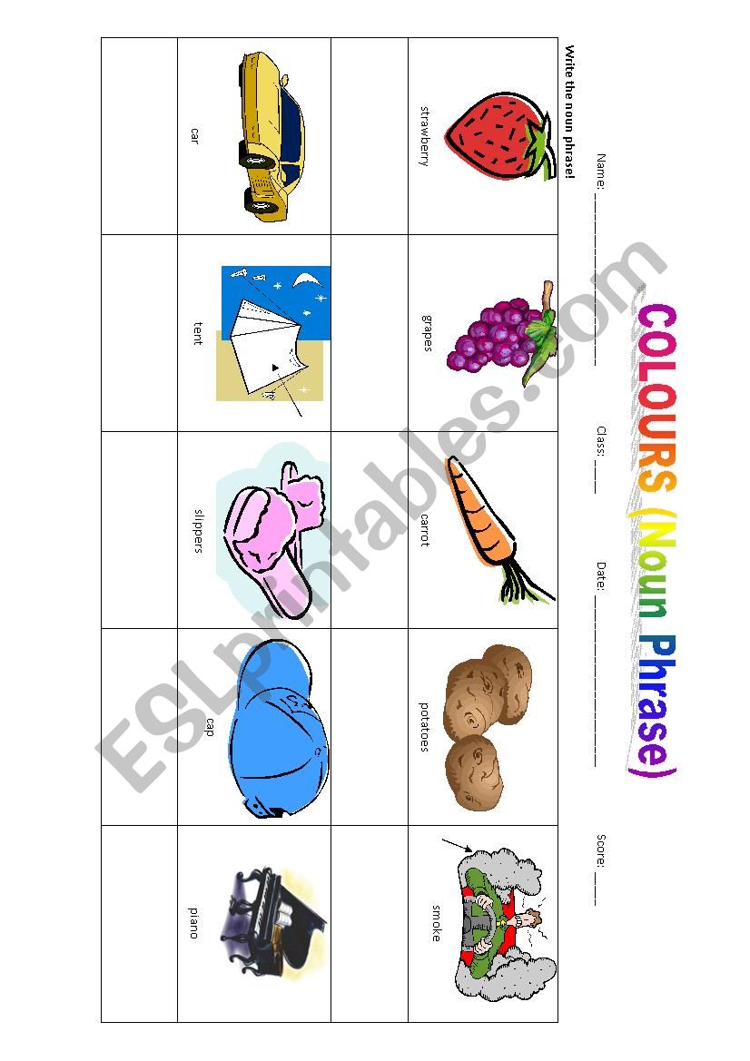 Colours (Noun Phrase) worksheet