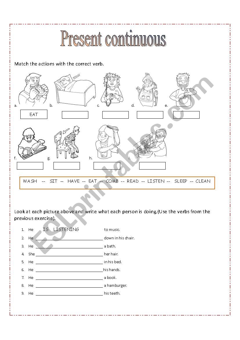 Present continuous worksheet