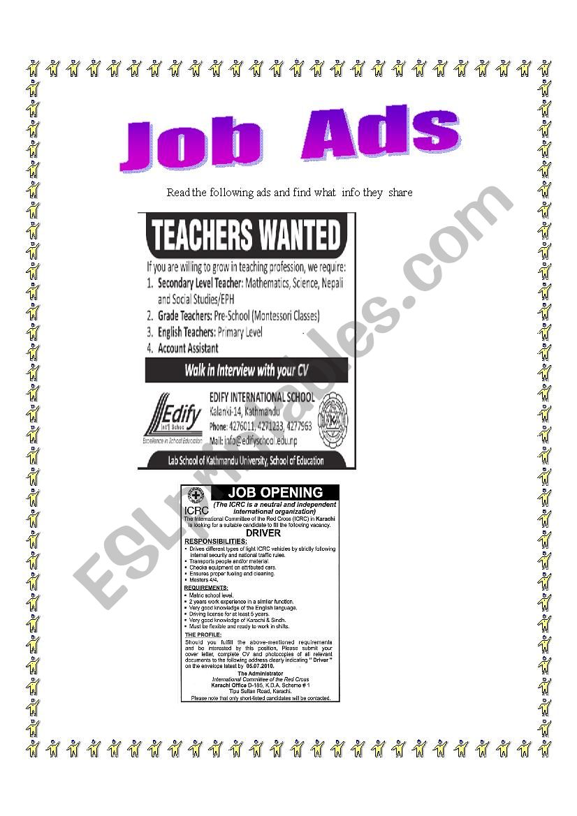 Job Ads worksheet