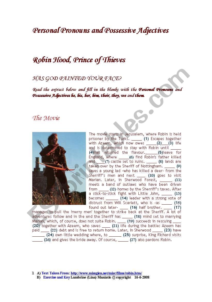 Robin Hood,Prince of Thieves worksheet