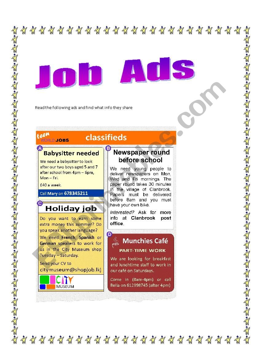 Job ads 2 worksheet