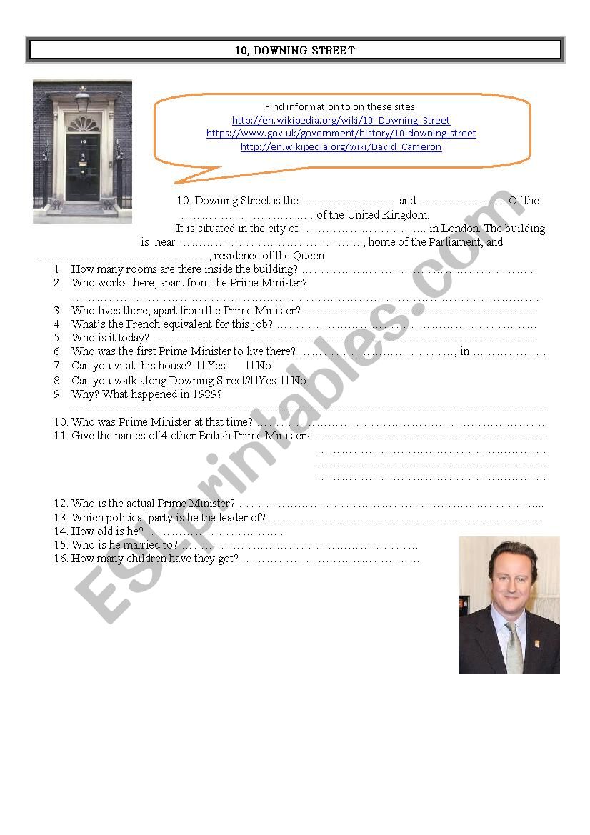 10 Downing Street Webquest worksheet