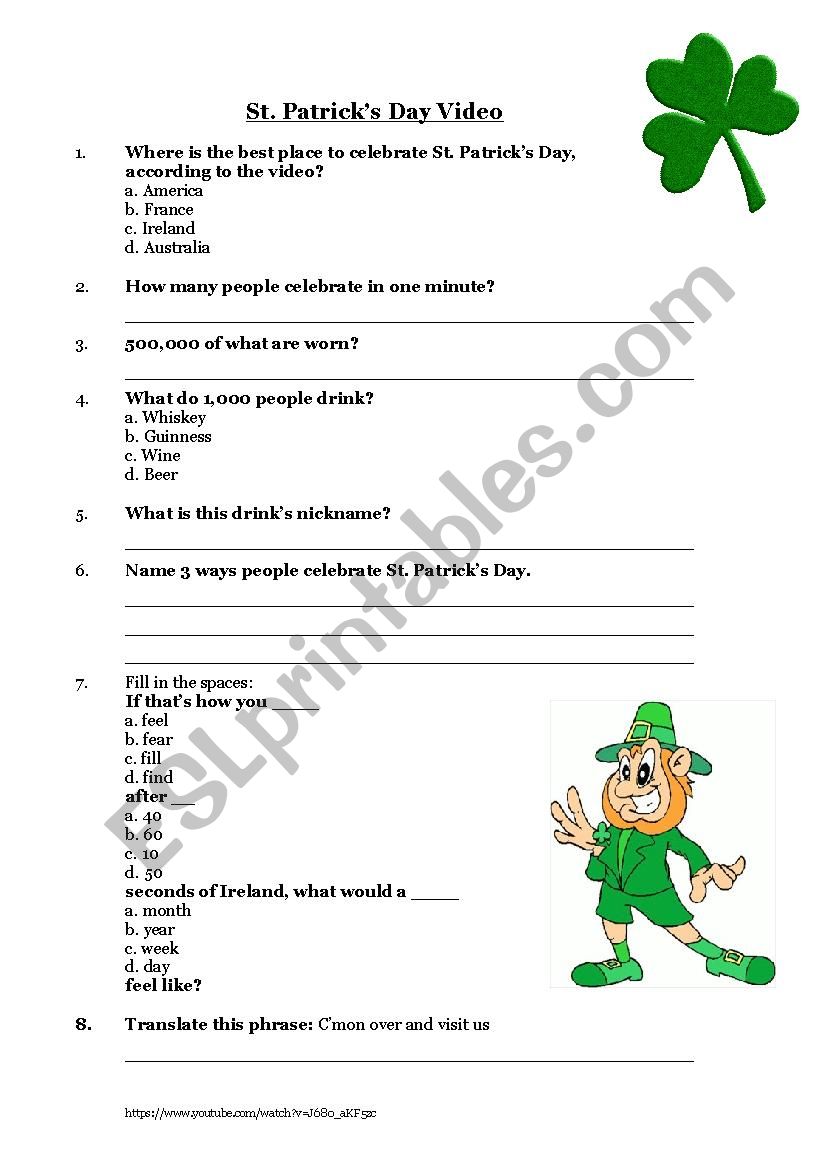 St Patricks Day Video Exercise