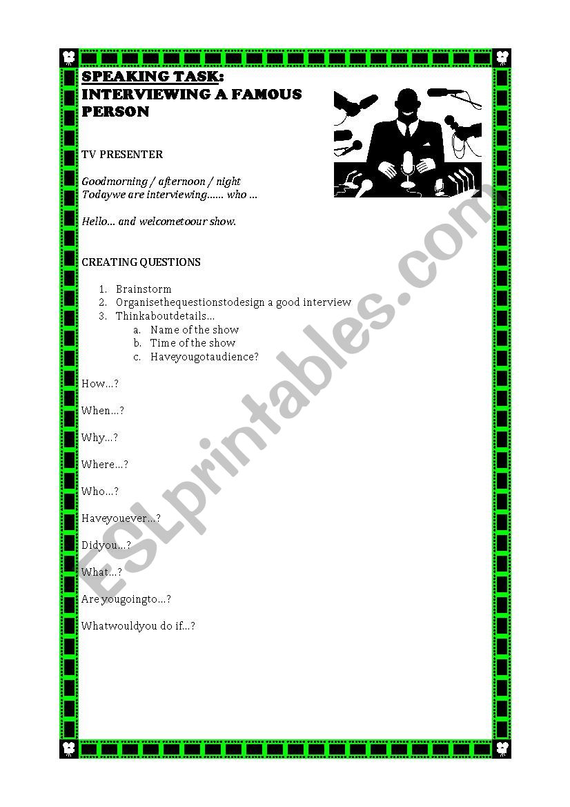 SPEAKING: INTERVIEWING worksheet