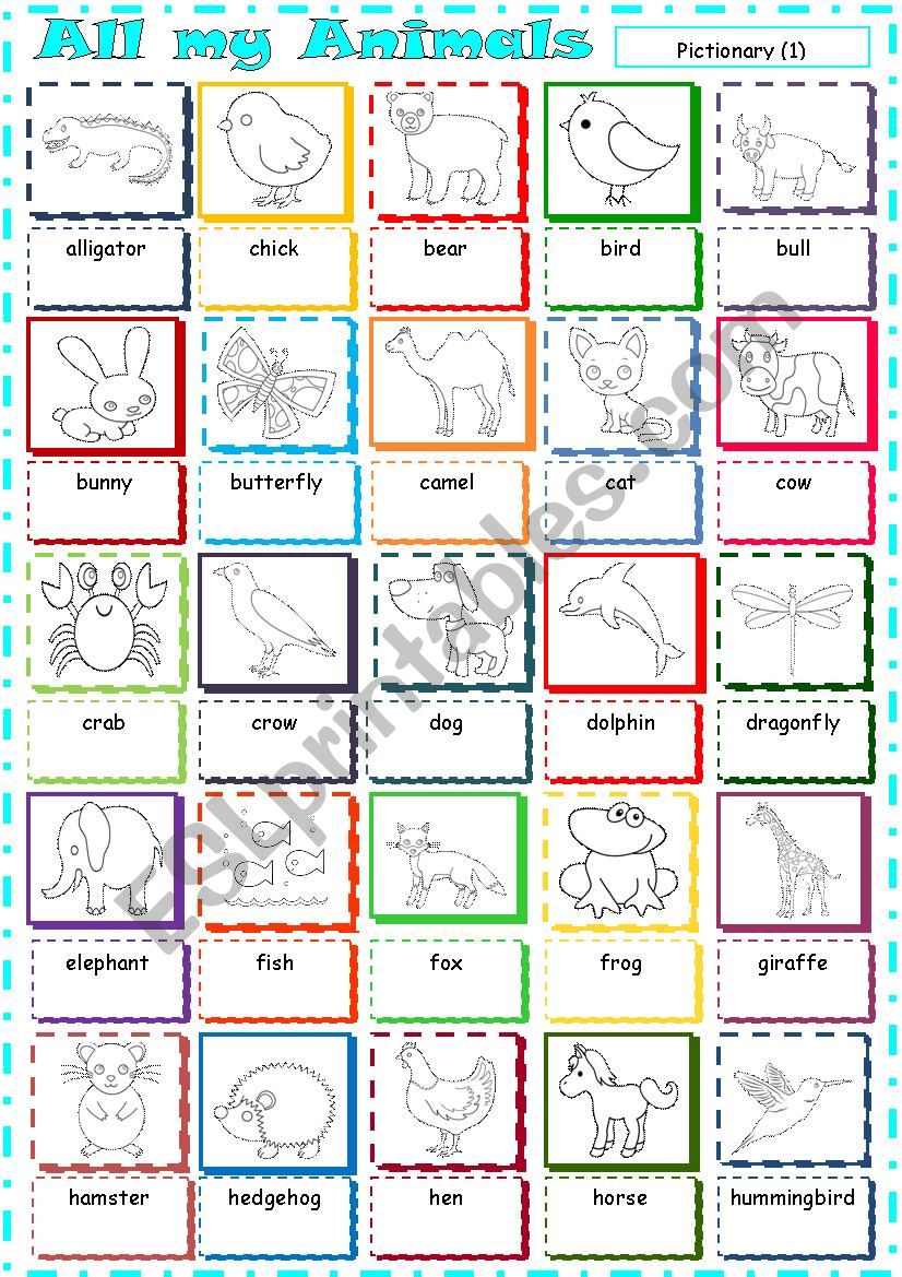 All my Animals * Pictionary 1 worksheet