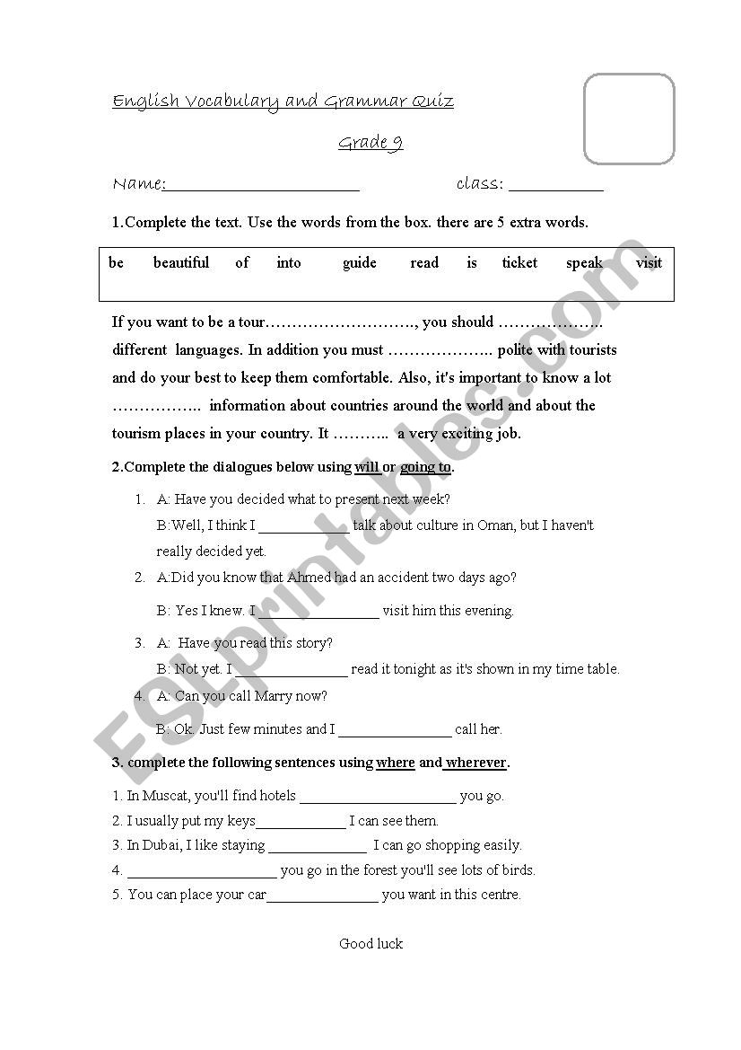 grammar & vocabulary  worksheet