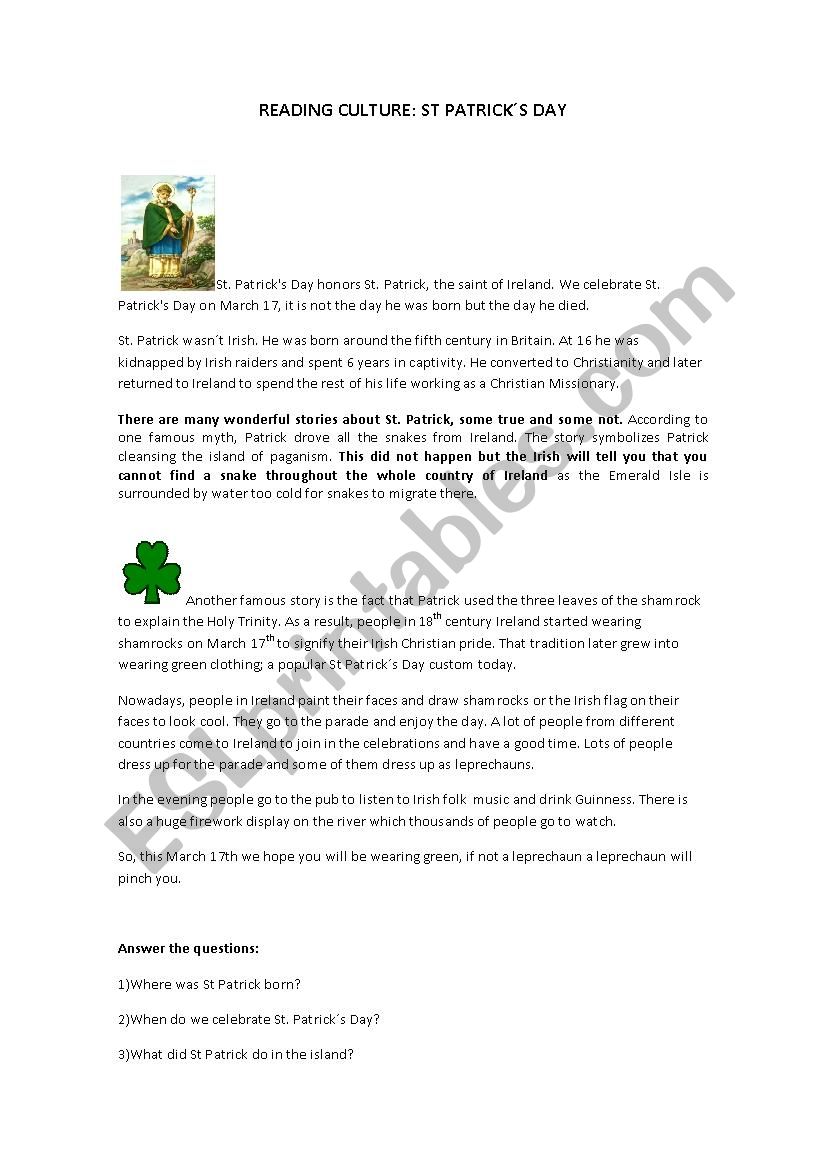 St Patricks Day worksheet