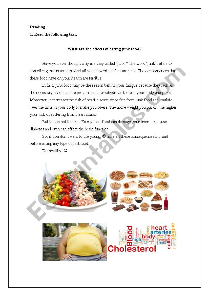 Effects of junk food worksheet
