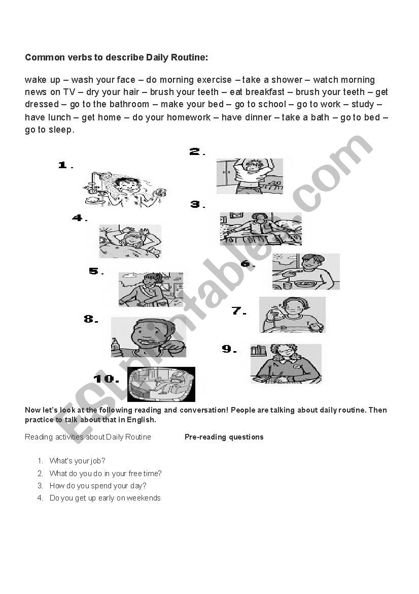 daily routines worksheet