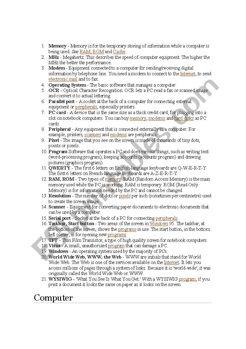 computing history worksheet