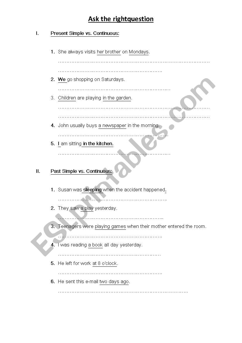 Ask the right question worksheet