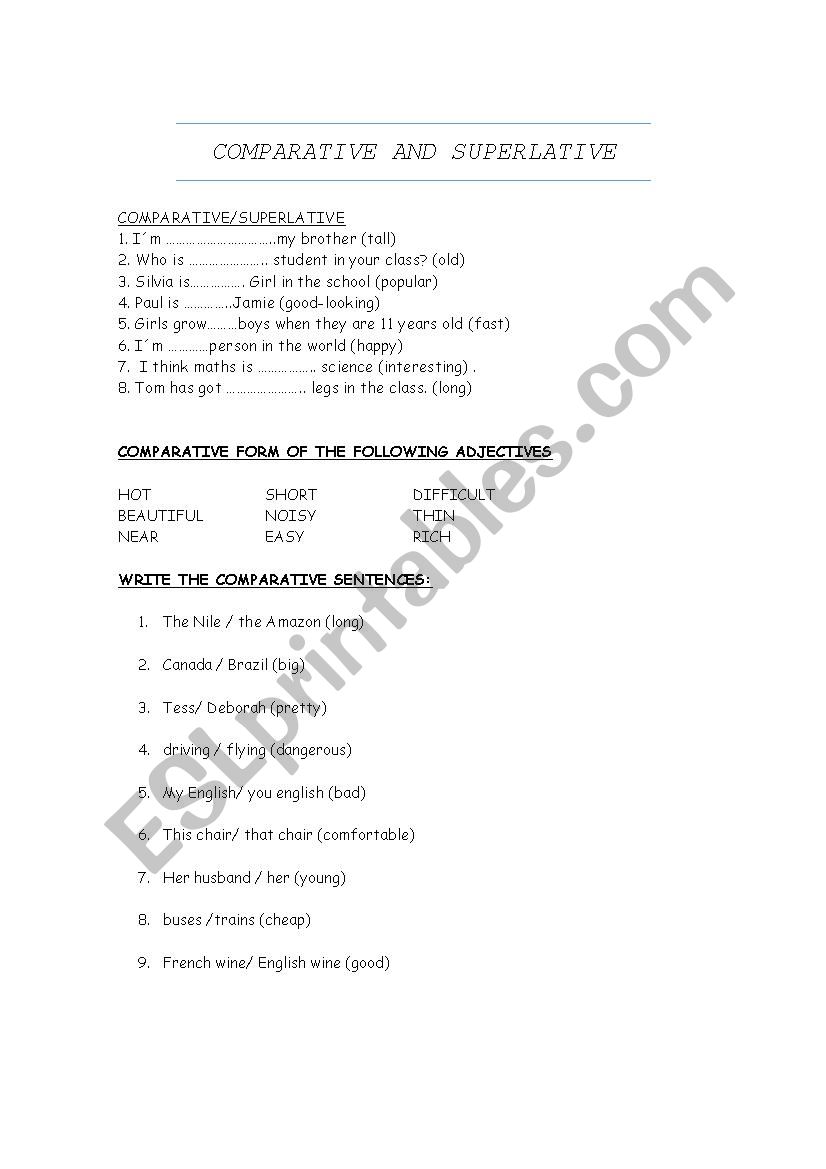 comparative and superlative worksheet