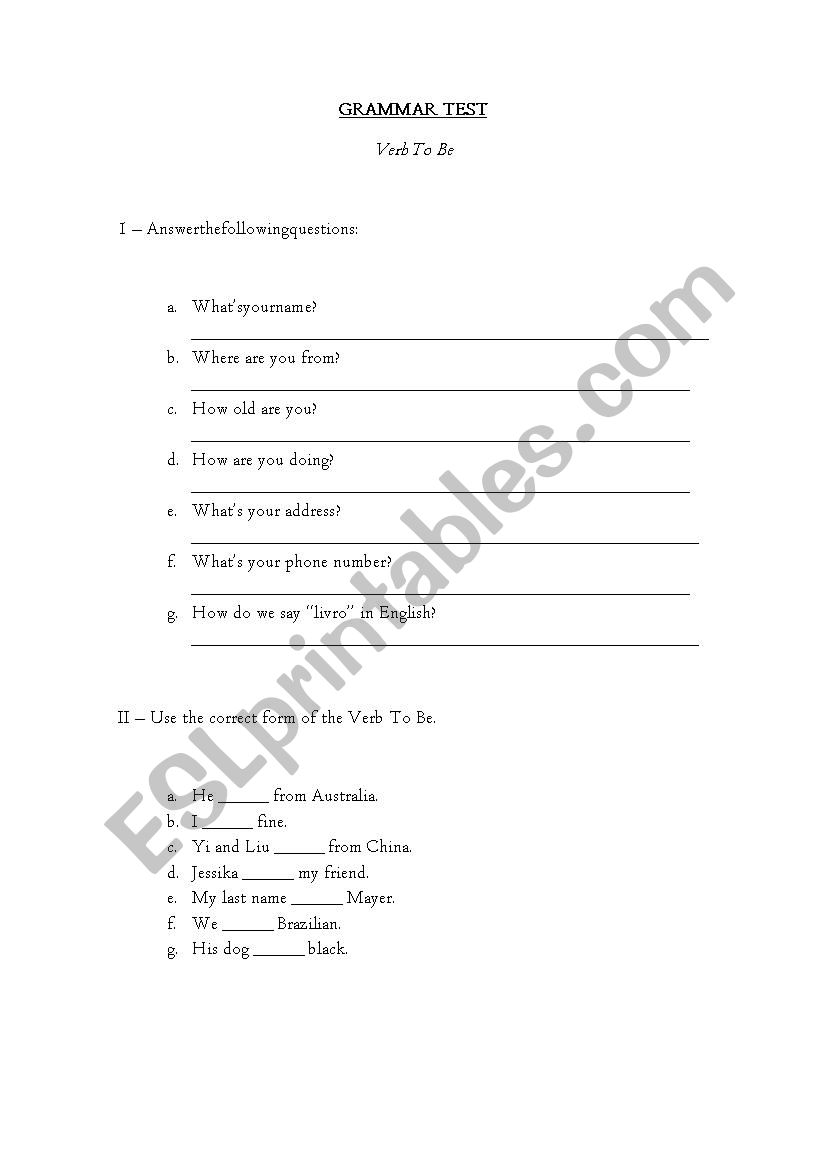 to be test with writing worksheet