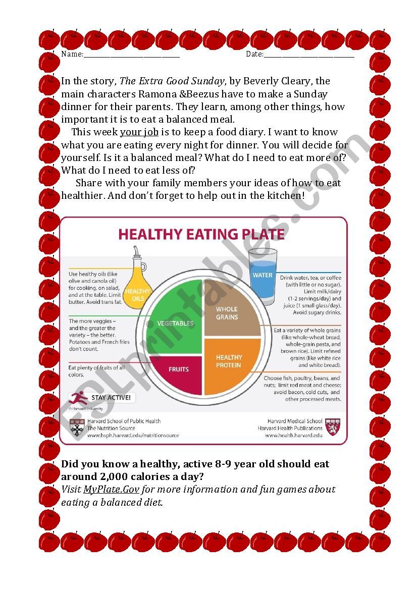 Food Diary worksheet