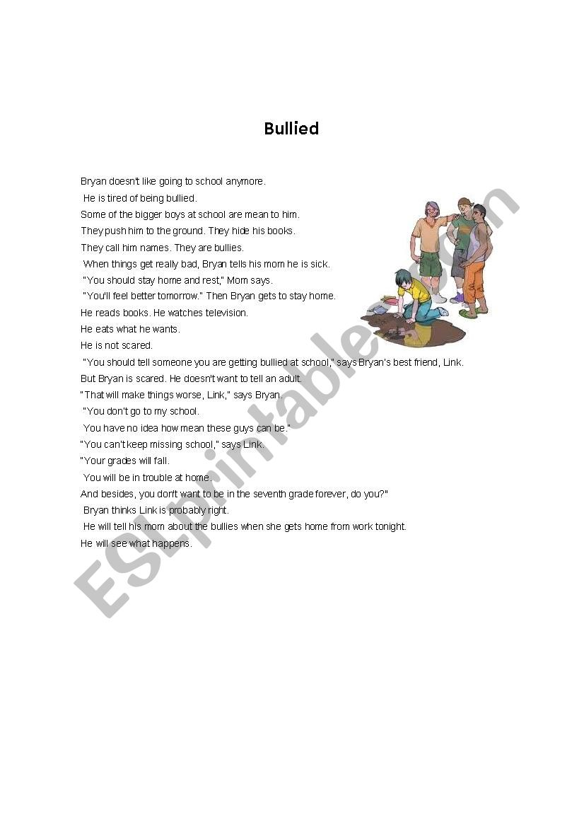 Bullied worksheet