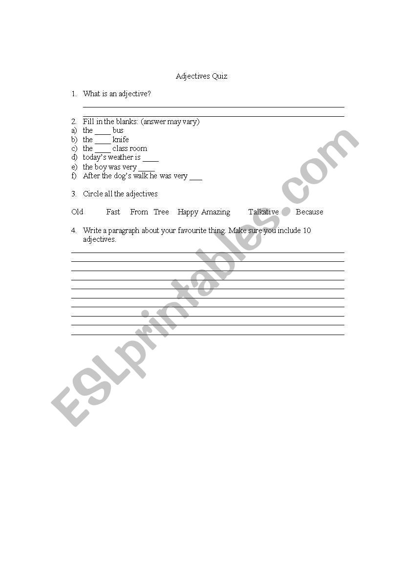Adjectives worksheet