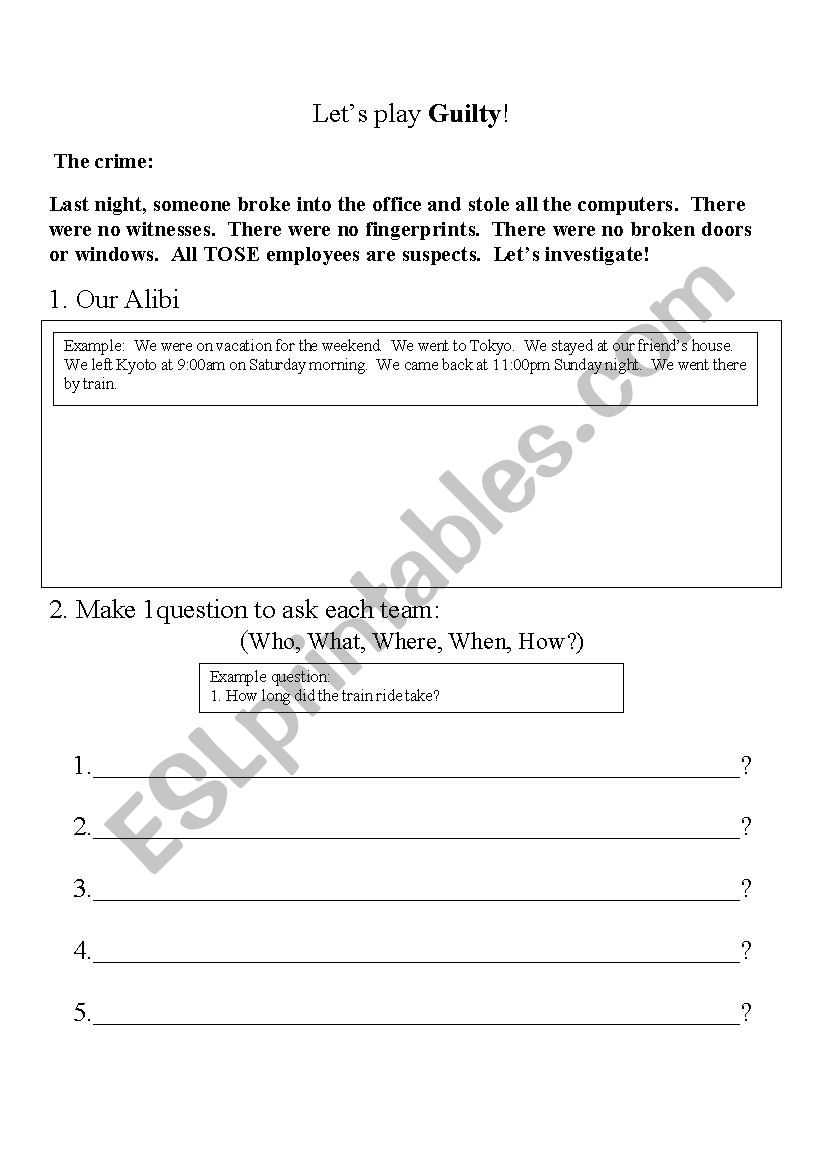 Guilty worksheet:lets investigate the crime Part 2