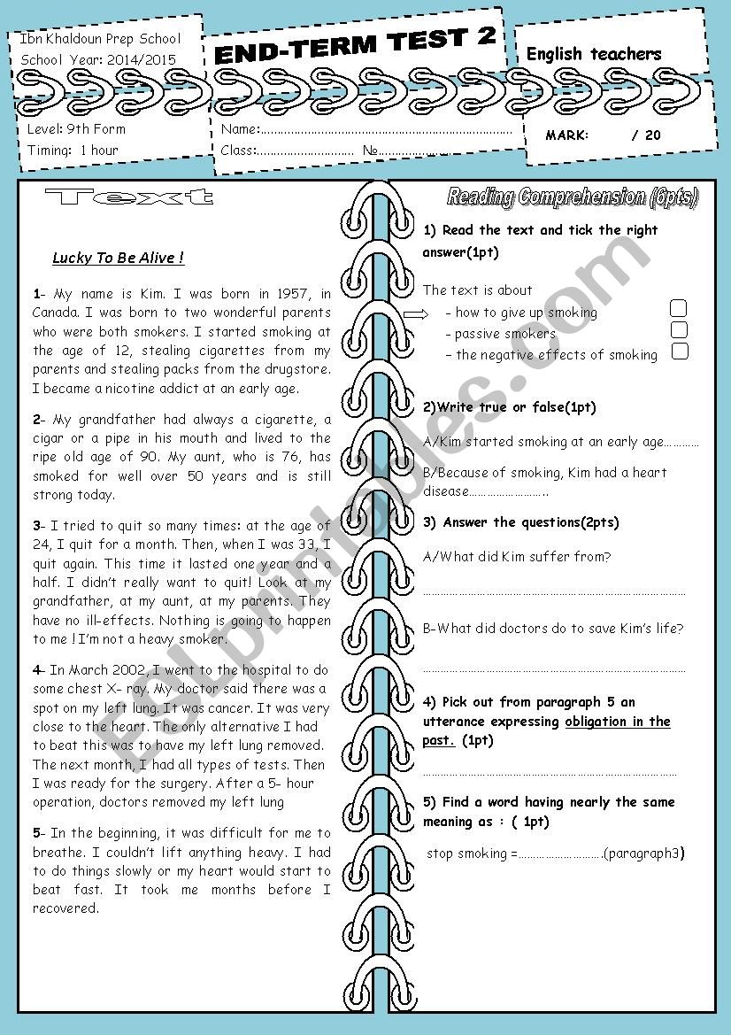 end term test n2 for 9th form students