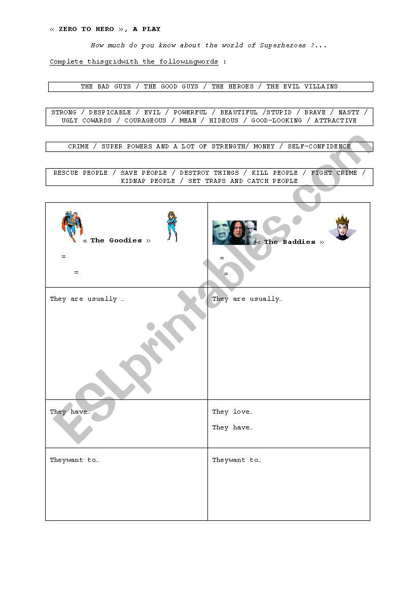 SUPERHEROES AND VILLAINS (VOCABULARY)