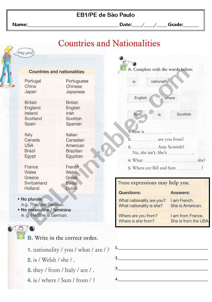 Countries and Nationalities worksheet