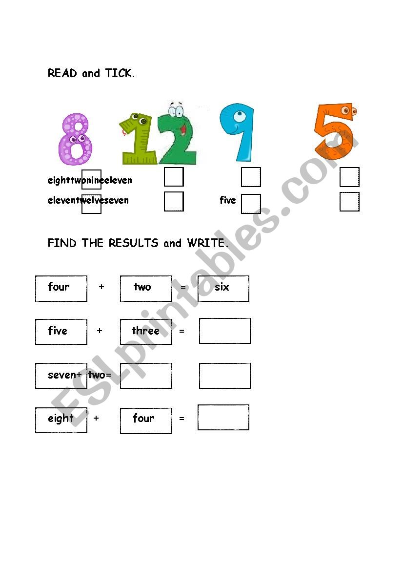 numbers 1 to 12  worksheet
