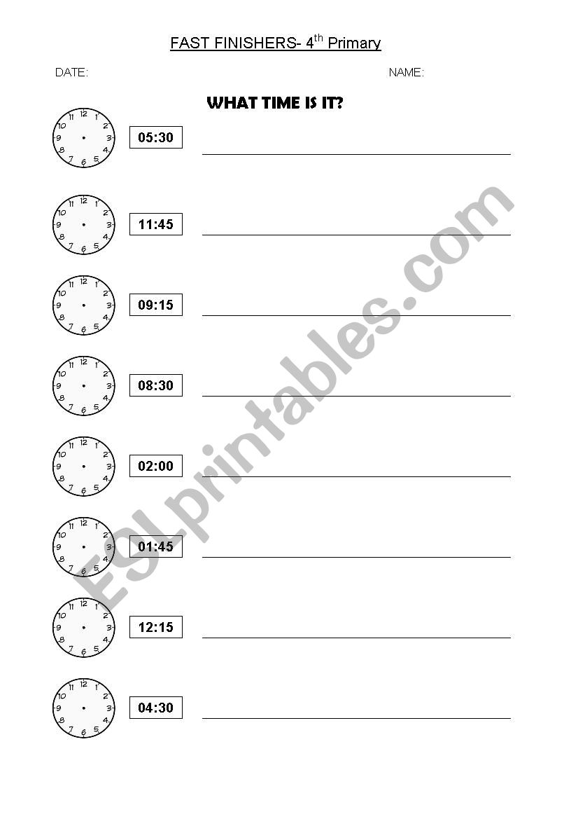 What time is it worksheet