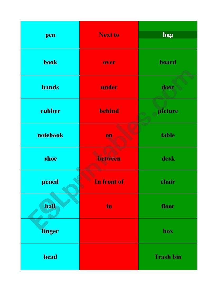 Prepositions of place worksheet