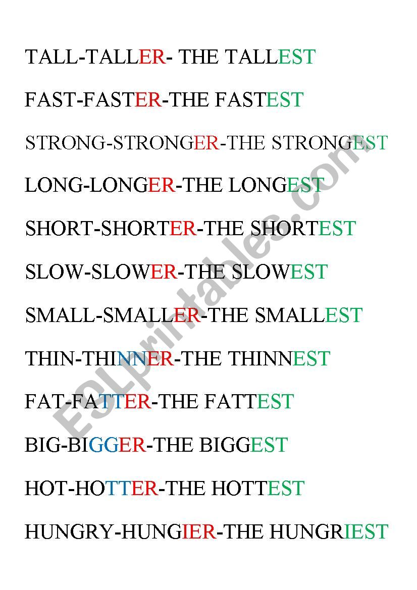 COMPARATIVES/ SUPERLATIVES worksheet