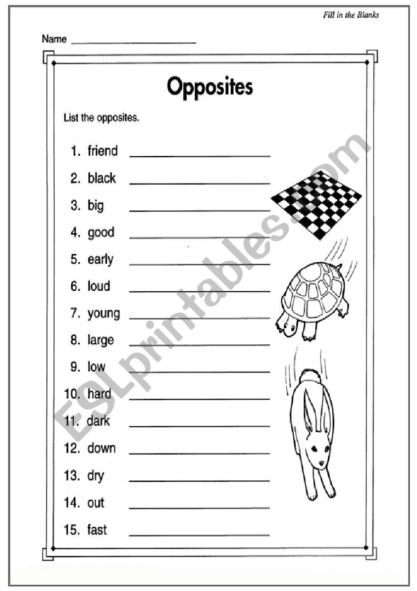 Opposites worksheet