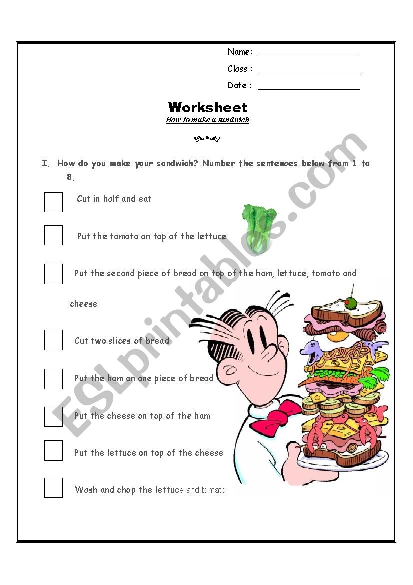 How to make a sandwich worksheet