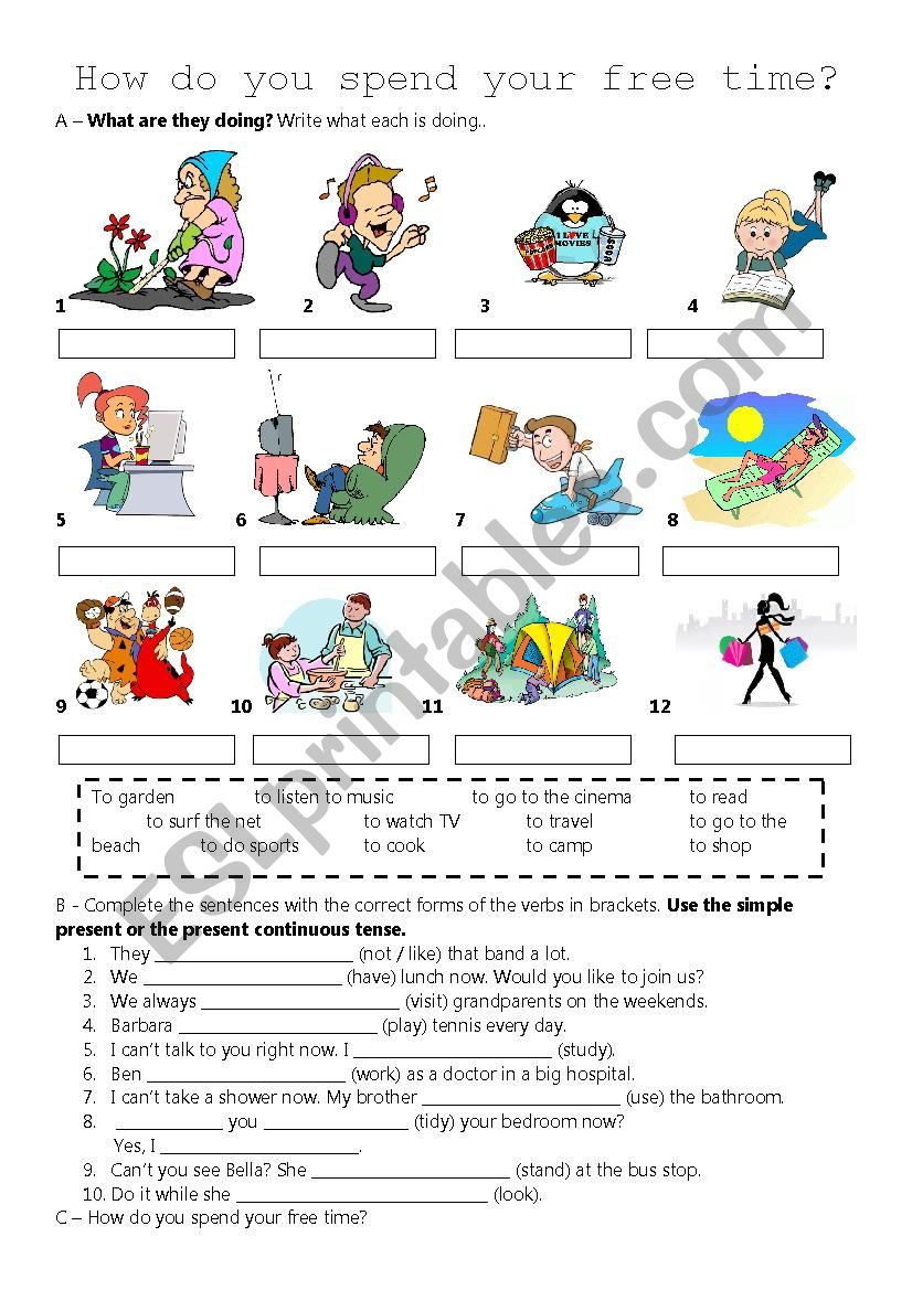 Hobbies and seasons worksheet