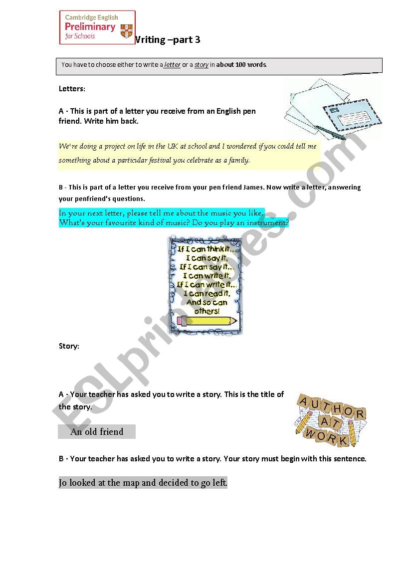 PET writing3 practise worksheet