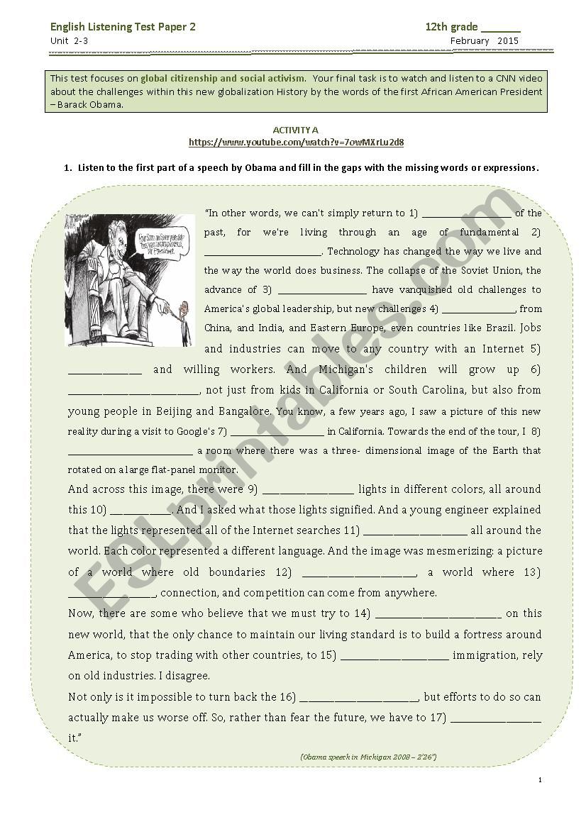 listening test 12th form worksheet