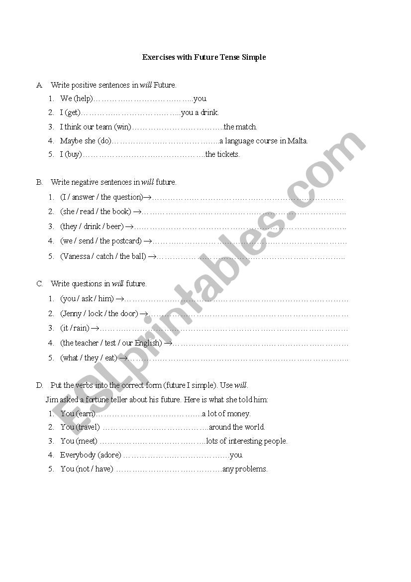 Exercises with Future Tense Simple and Future Continuous