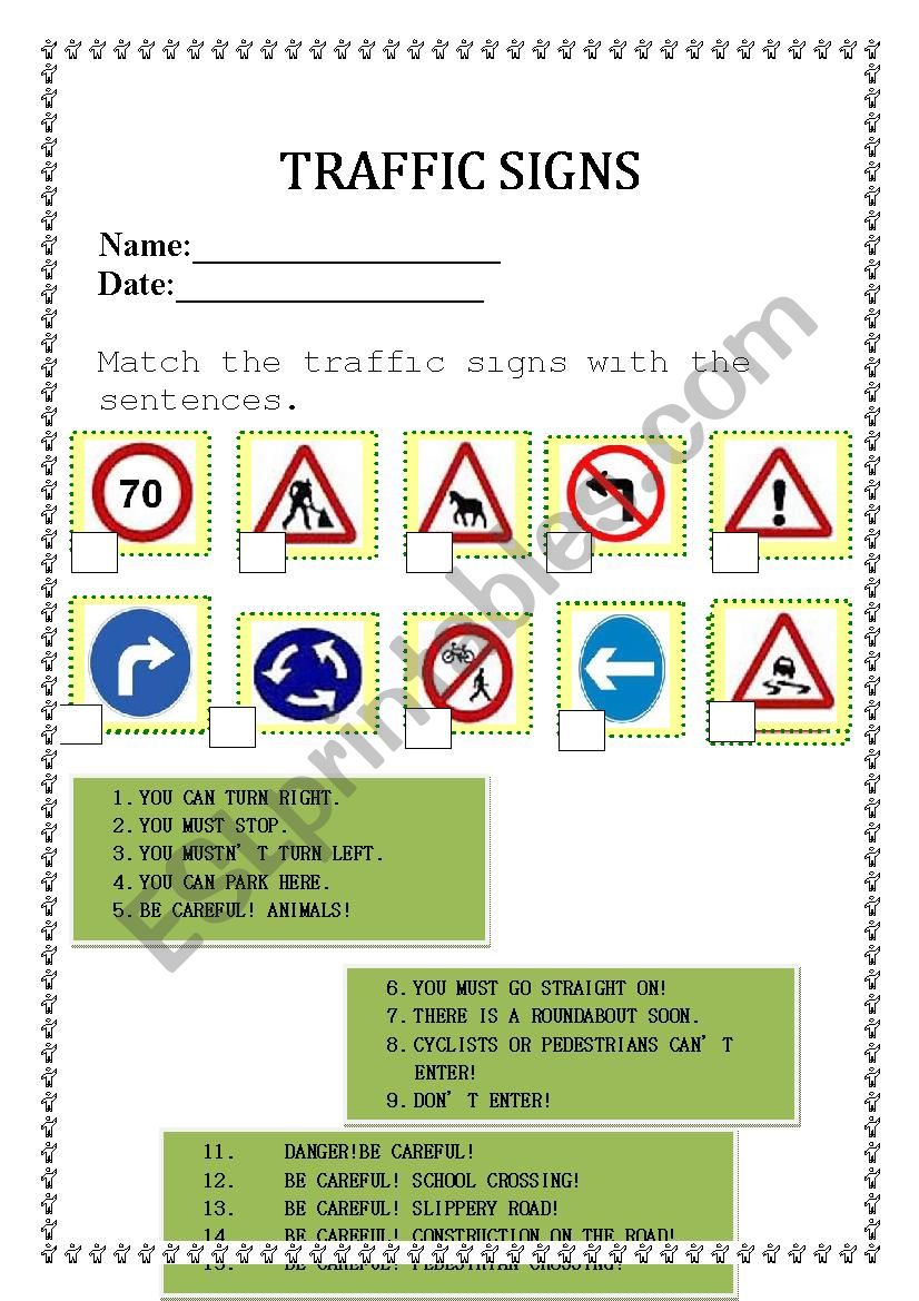 Traffic signs and road safety worksheet