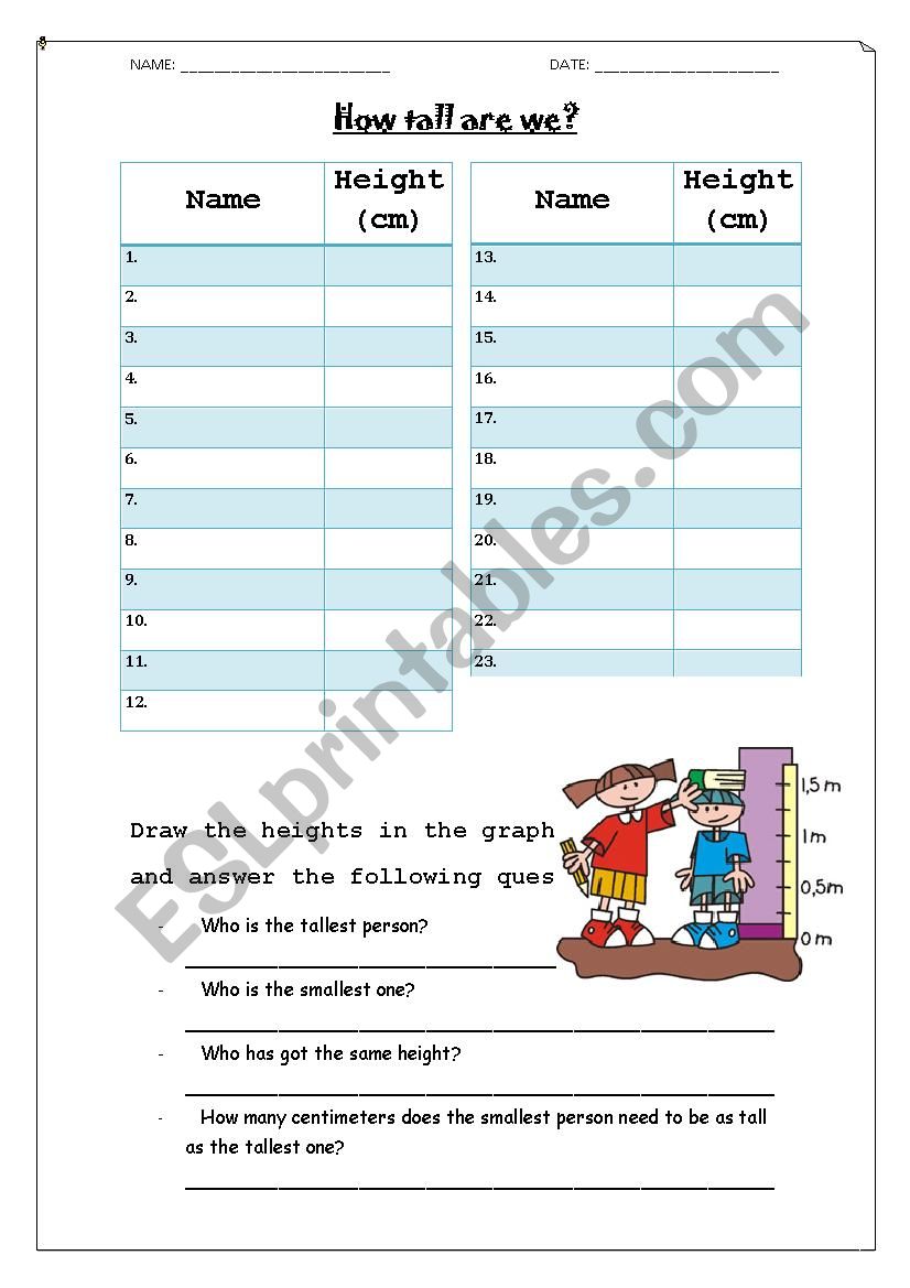 Height graph worksheet