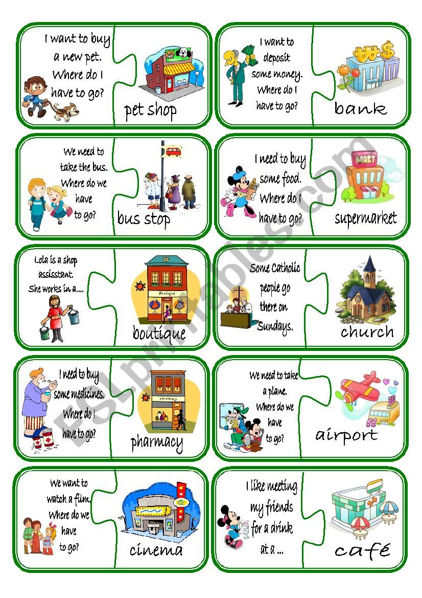 Places in the city puzzle Game Part 2 ESL worksheet by lili27
