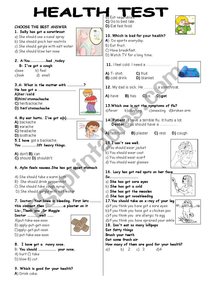 health test worksheet