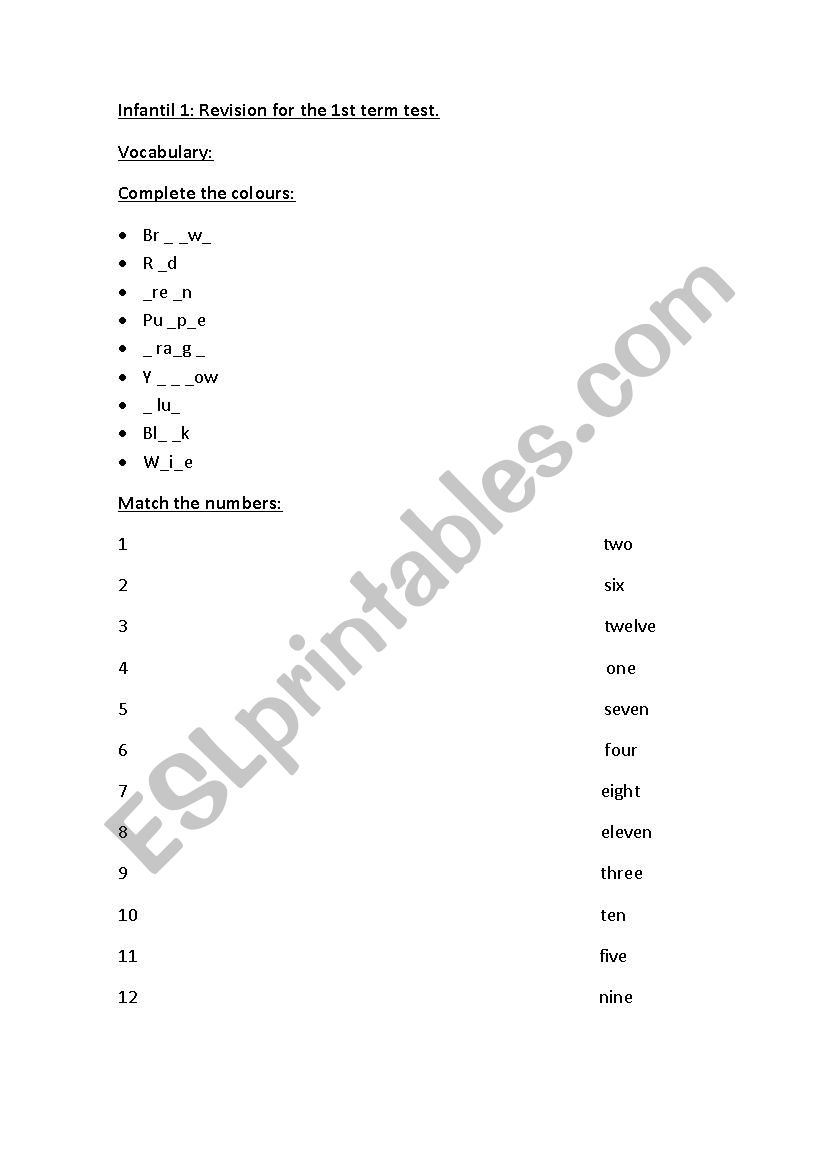 revision  worksheet