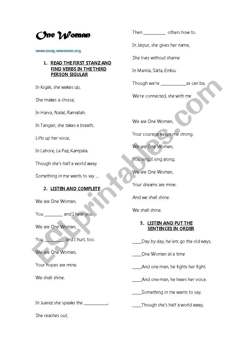 One woman worksheet