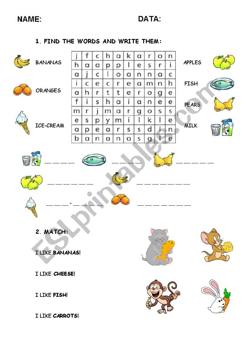 Food vocabulary and activities