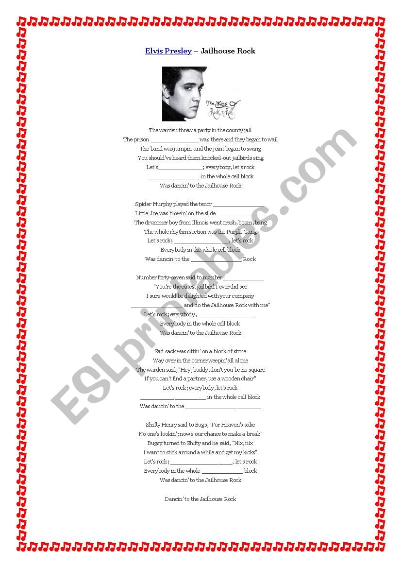 Elvis Presley: Jailhouse Rock worksheet