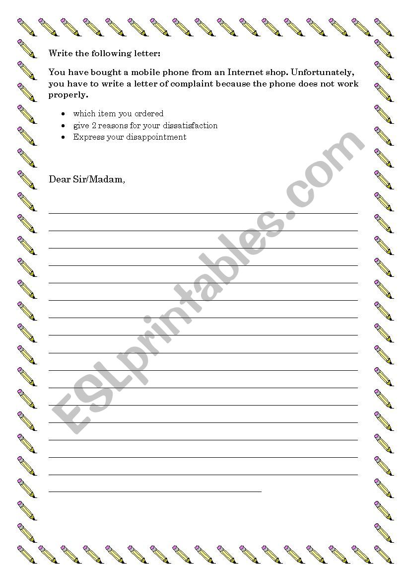 Letter of complaint worksheet