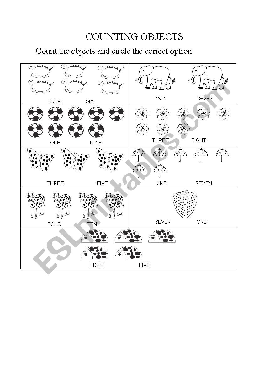 numbers/counting objects worksheet