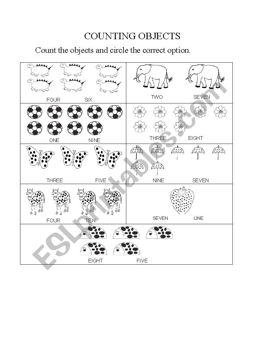 numbers/counting objects worksheet