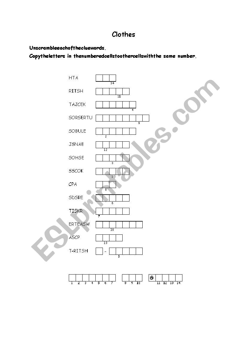 Clothes - double puzzle worksheet