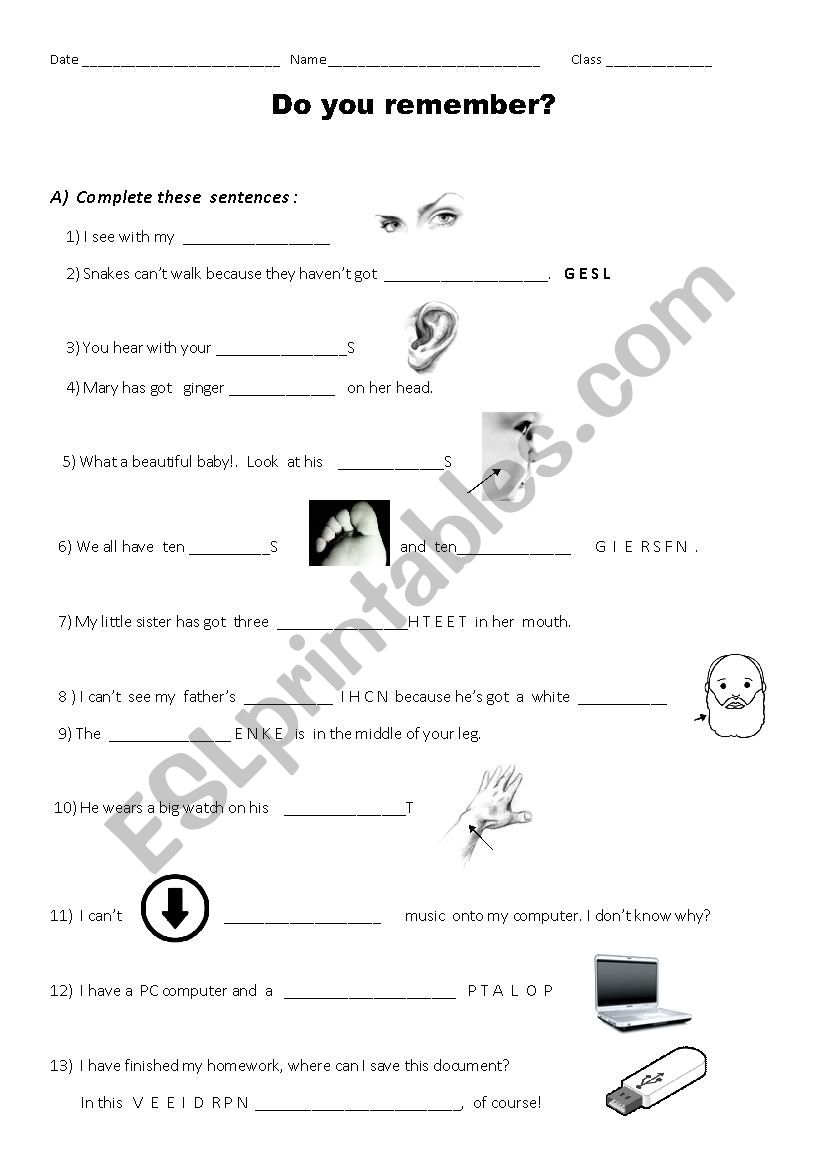 Vocabulary revision worksheet