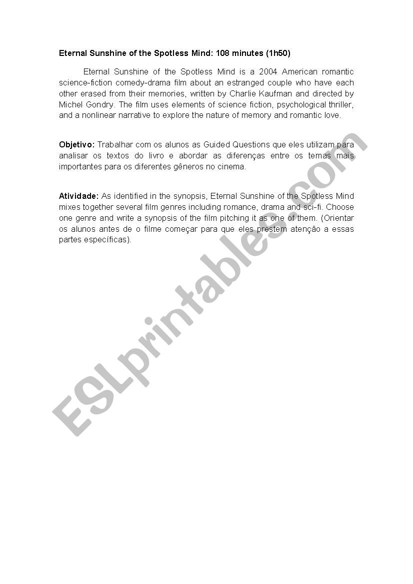 Movie Activity - Eternal Sunshine of teh Spotless Mind