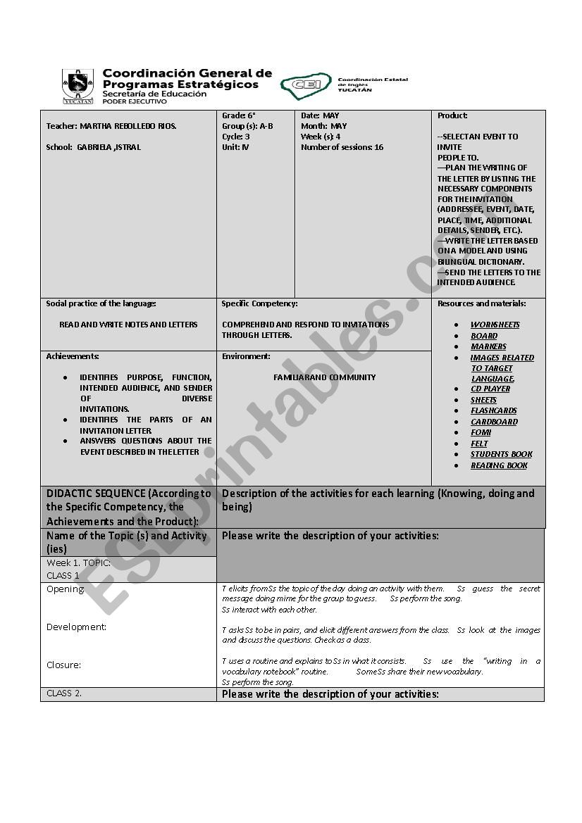 Lesson Plans worksheet